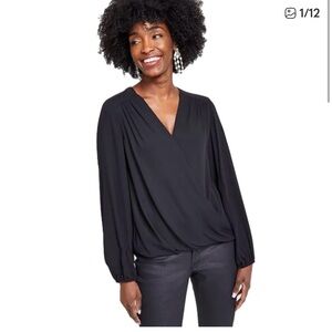 International concepts
Elegant Black Wrap Front Long Sleeve Blouse